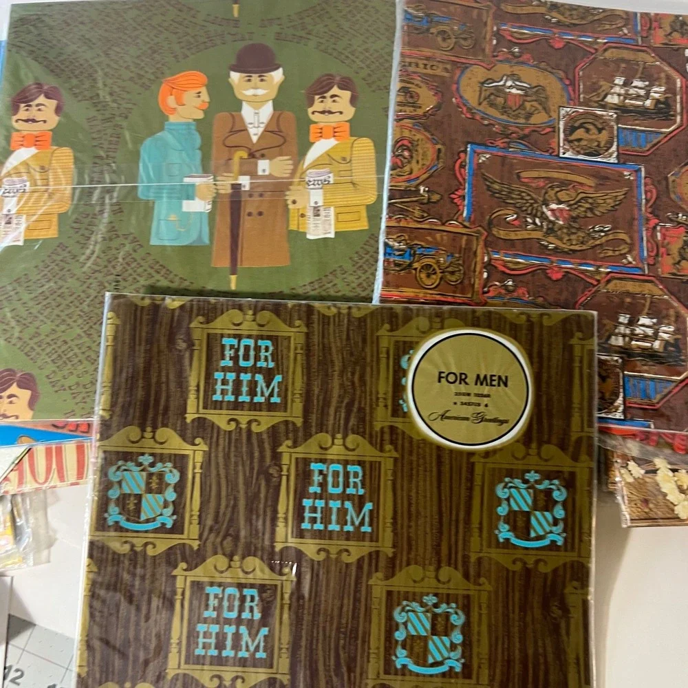 40 + NIP Vintage Wrapping Paper Sheets Mens Friends Golf etc Multi Brands